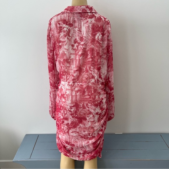 New ASOS Ruffle Chiffon Dress Sz 20 Long Sleeves Faux Wrap Toile Barbiecore - Picture 7 of 11